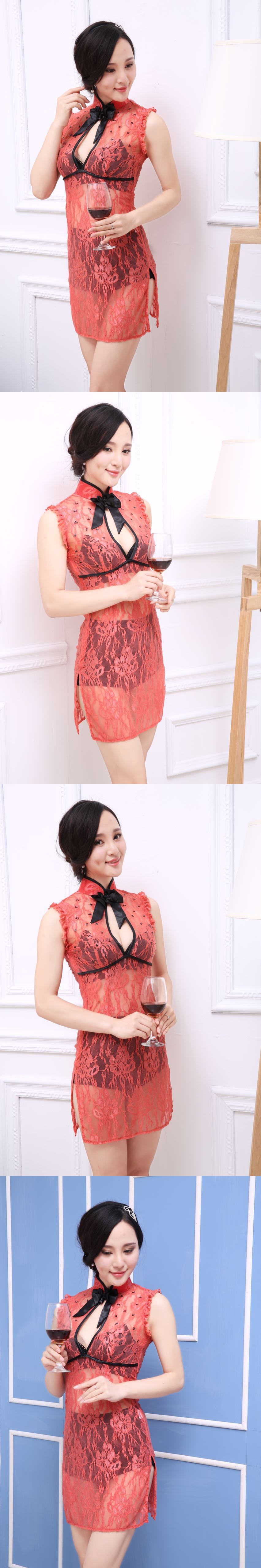 adult loving｜See Thru Lace Qibao with Black Tie