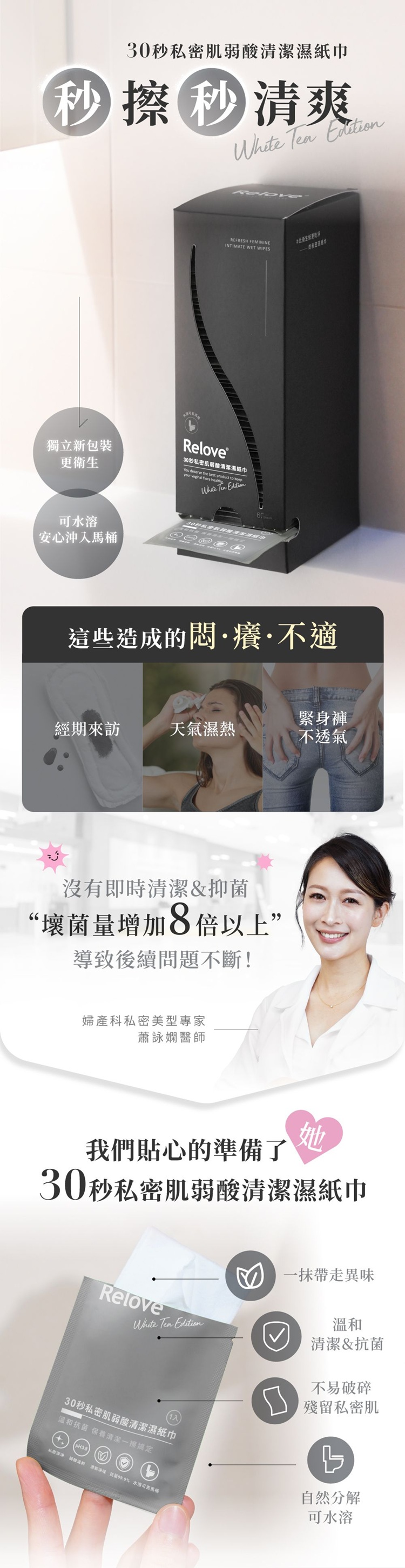 Relove 60包單入私密肌弱酸清潔濕紙巾 - 晴趣屋