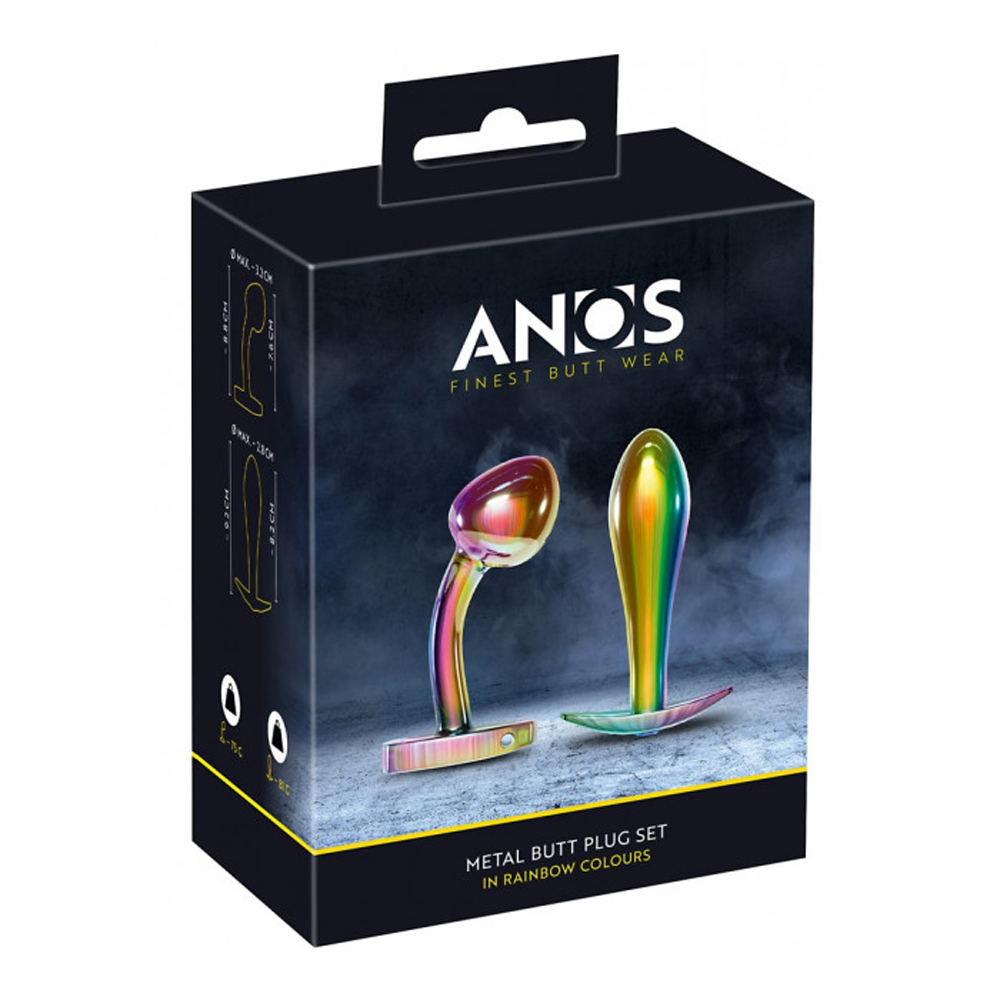 Anos Metal Butt Plug Set In Rainbow Colours - Adult Loving