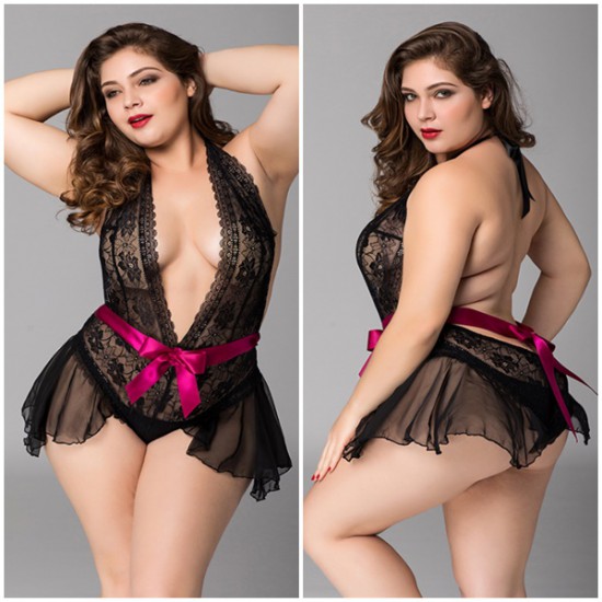 Plus Size V Neck Black Lace Romper Plus Size V Neck Black Lace Romper
