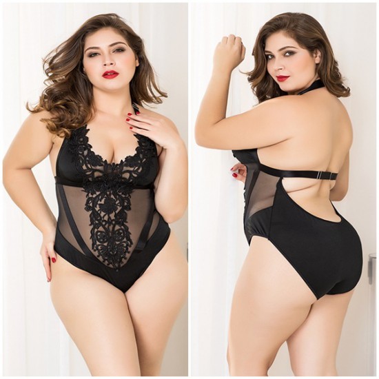 Sexy Black Lace Bodysuit Plus Size