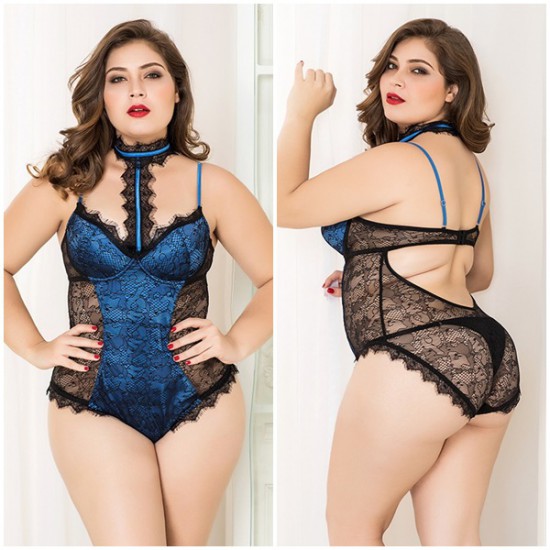 Black and Blue Lace Corset Plus Size