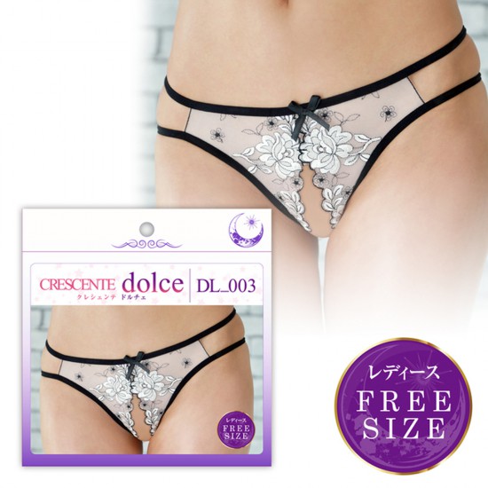 Crescente Dolce 003 Sexy Crotchless T Back in Black and White