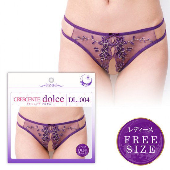 Crescente Dolce DL-004 紫色刺繡開襠性感T褲