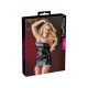 Black wetlook strapless mini dress with net inserts